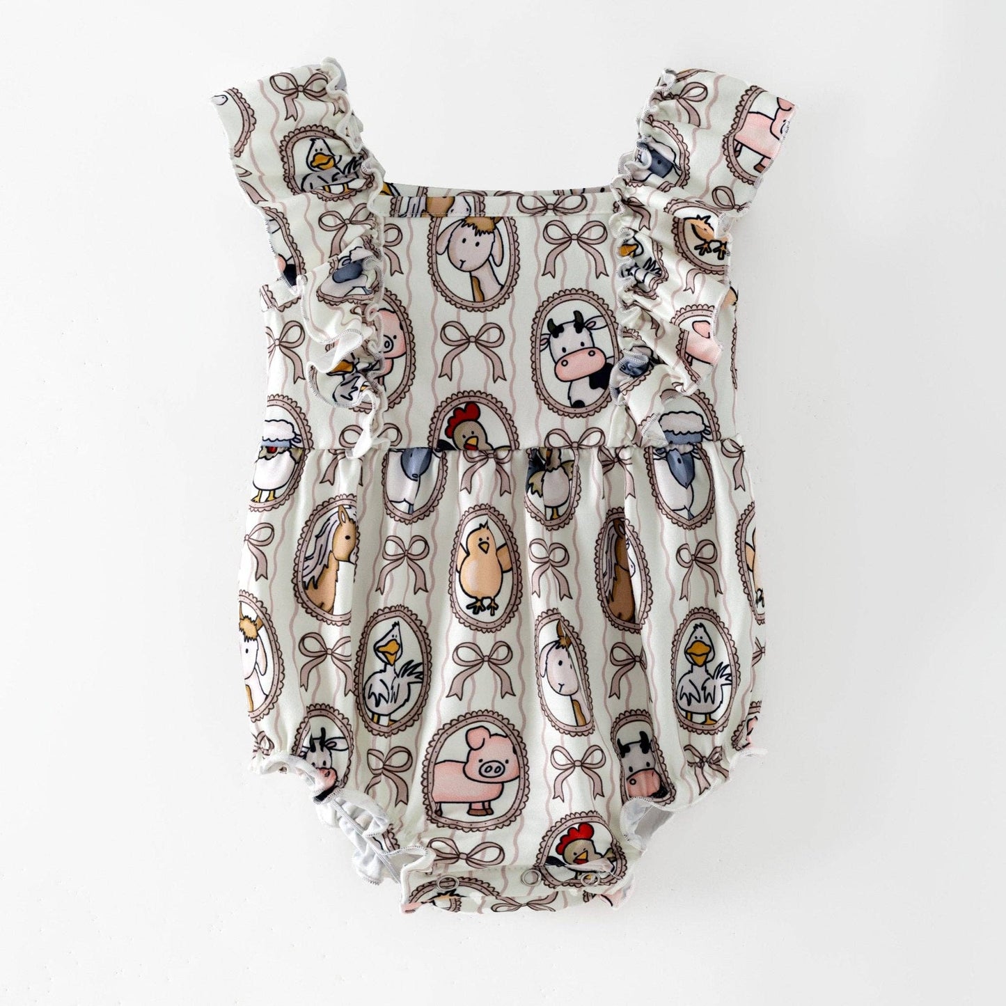 Farm Friends Cameo Bubble Romper | Baby Farm Animal Ruffle Romper