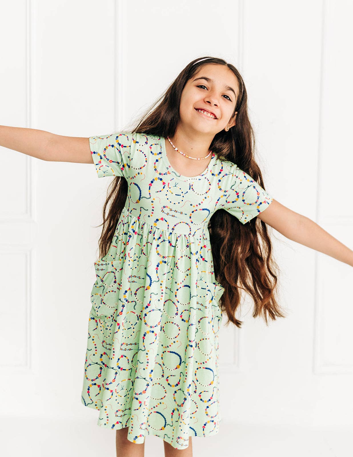 Sunshine Kids Co - Bamboo Twirl Dress for Girls, Friendship Bracelet Affirmation Clothing, Toddler Girl Bamboo Dress, Dress with Pockets