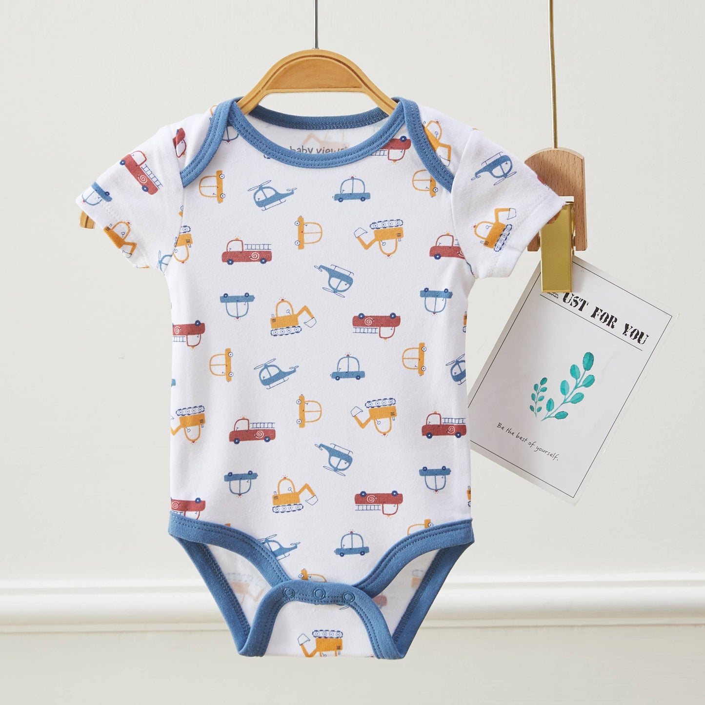 Pack of 3 Baby Boys Excavator Pattern Bodysuits Short Sleeve