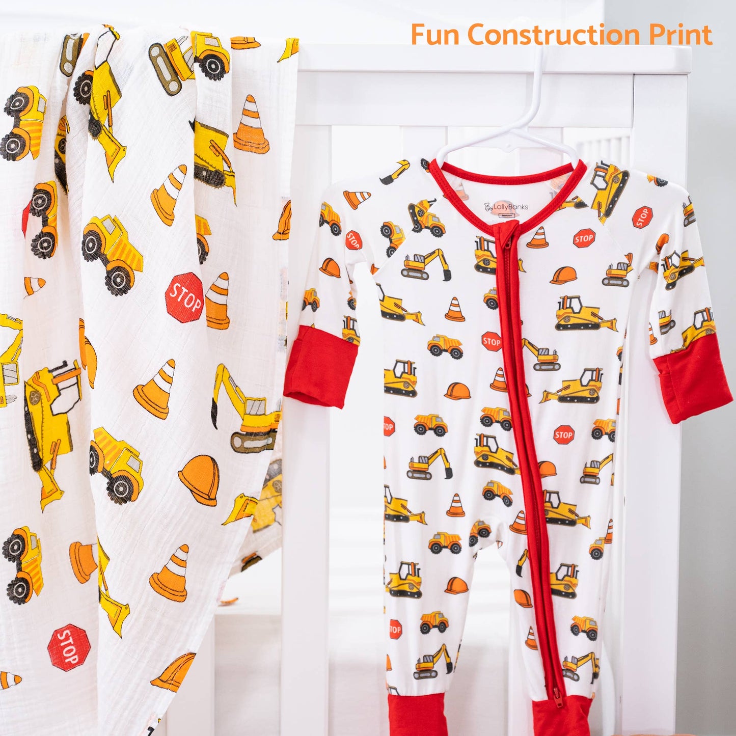 LollyBanks - Under Construction Baby Bamboo Pajamas  2 Way Zipper