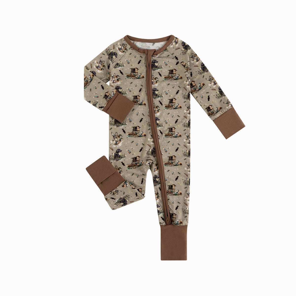 FancyPrince - Thatched cottage and rural dog Bamboo Zipper Romper Pajamas