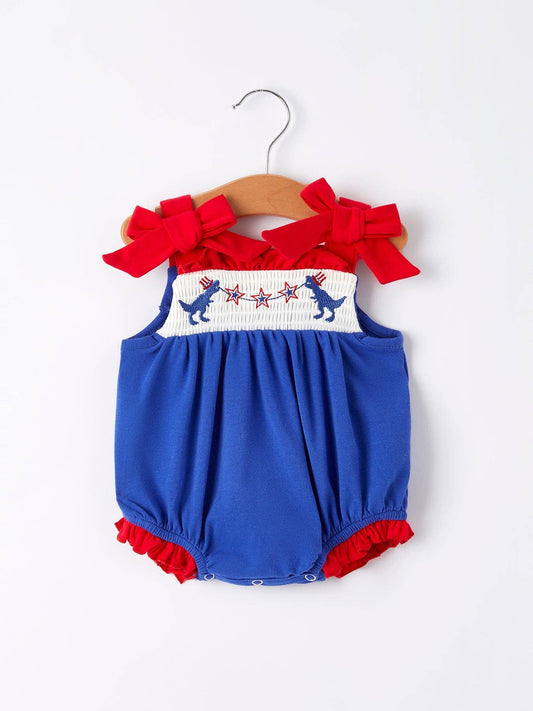 Dinosaur Smock Embroidery Baby Girl Romper