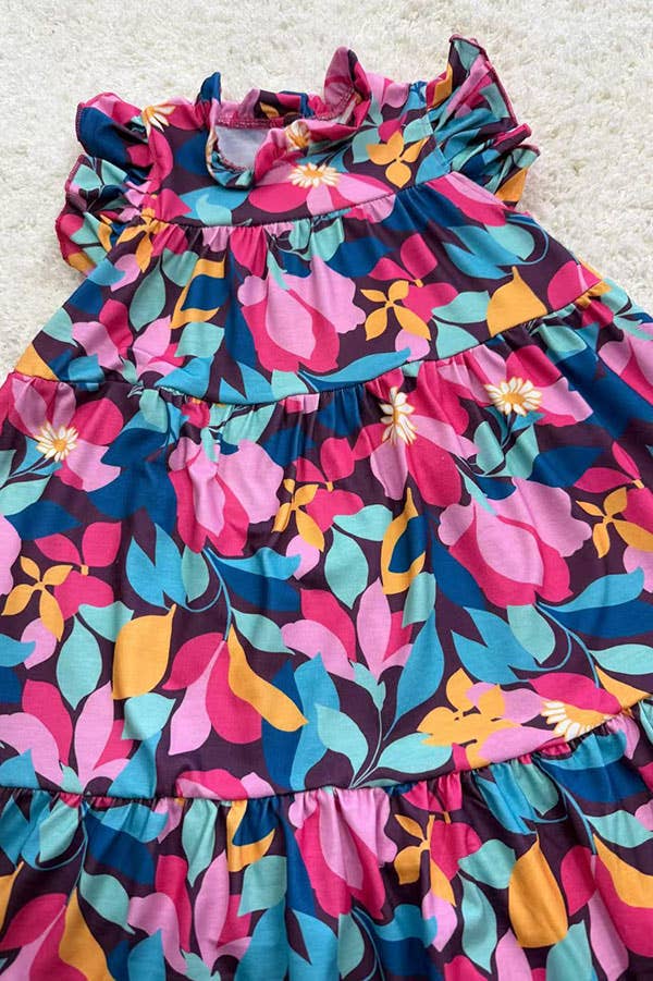 Floral printed sleeveless long style girls dress
