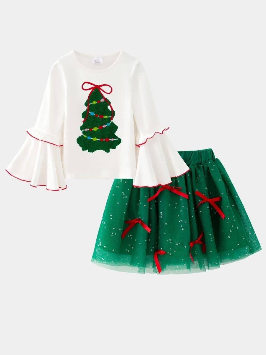 Christmas Tree Girls Sparkle Tutu Skirt Set