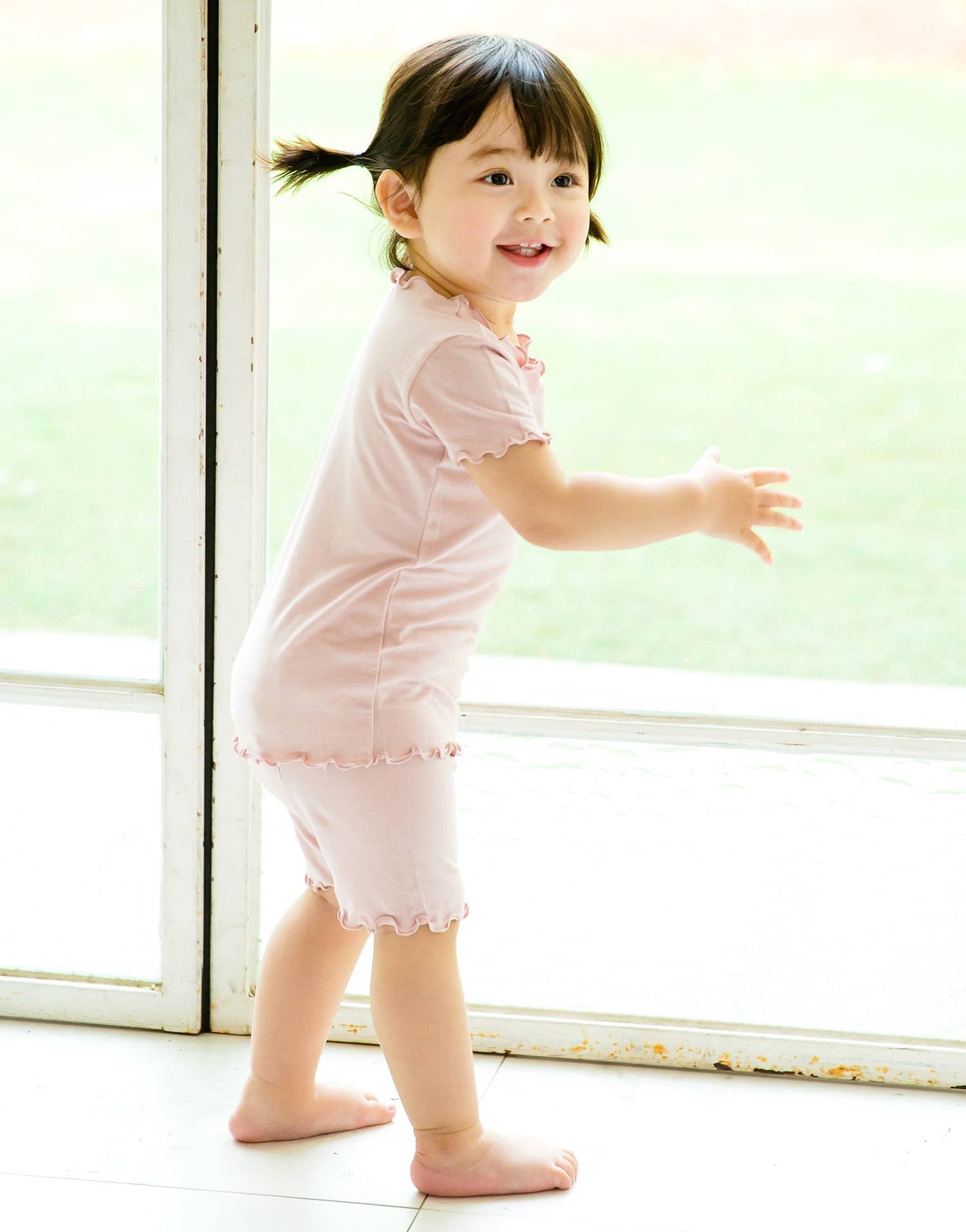 Shirring Grey pink Short sleeve Viscose Pajama