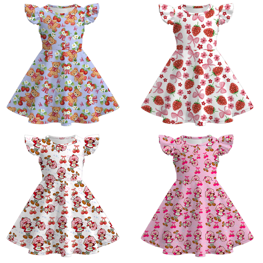 Toddler Girls Summer Strawberry Bear Boutique Twirl Dress