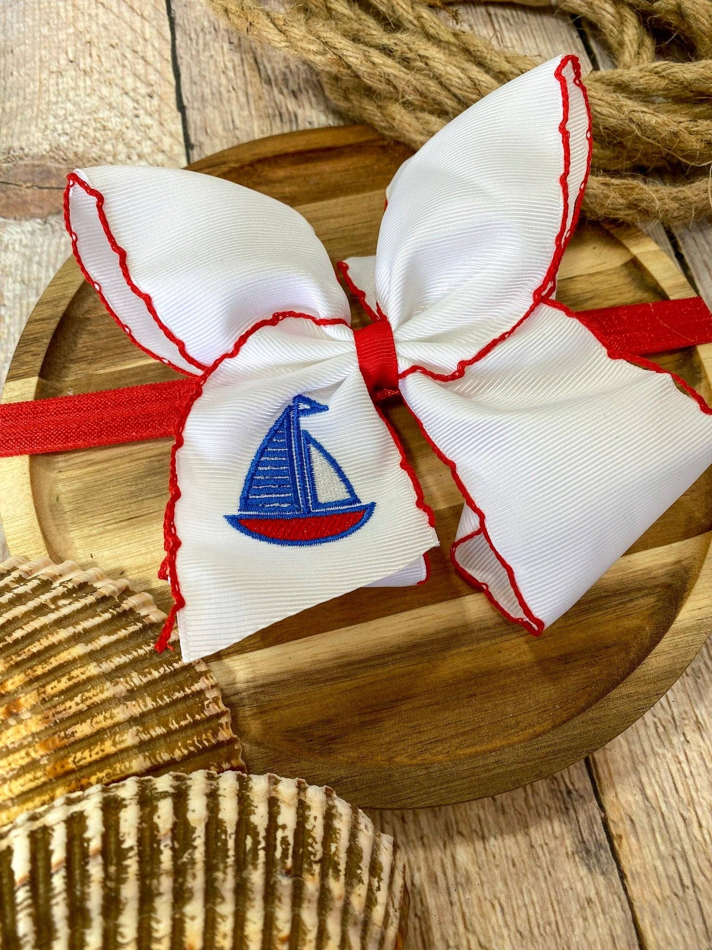 Sailboat Embroidered Classic Hair Bow | Clip