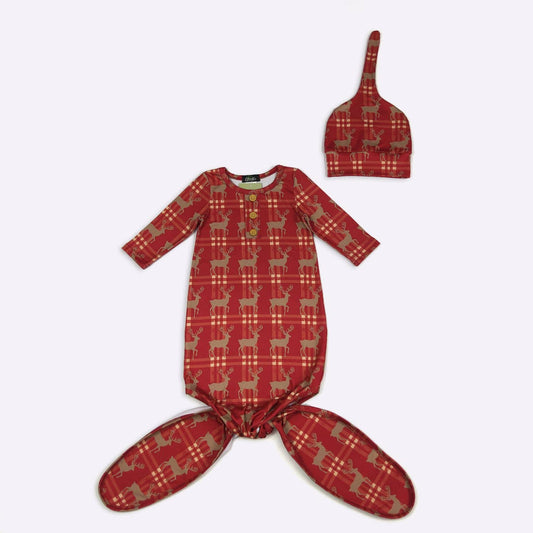 Clover Cottage - Tartan Deer Baby Knotted Gown