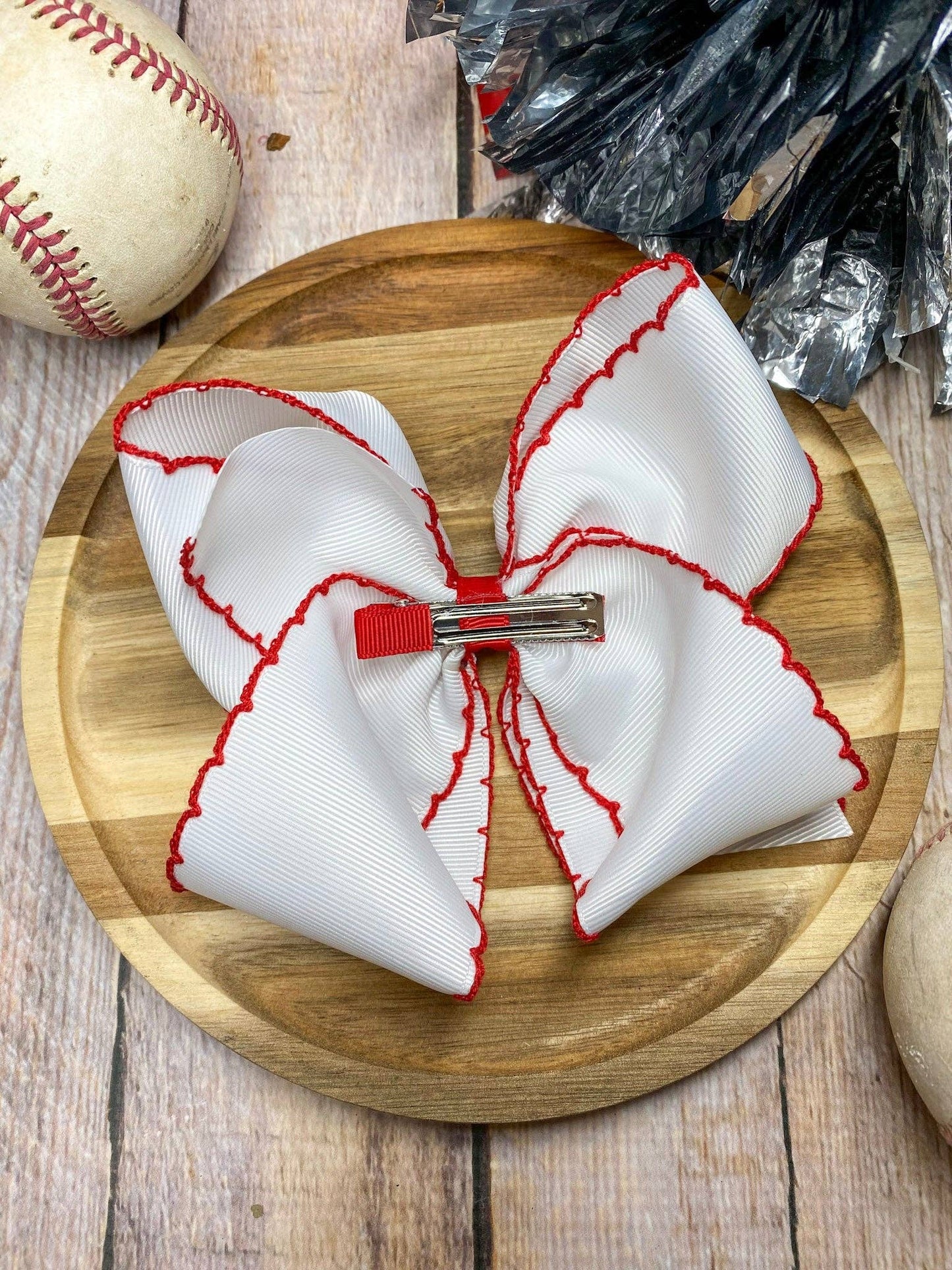 Baseball Moonstitch Embroidered Classic Hair Bow | Clip