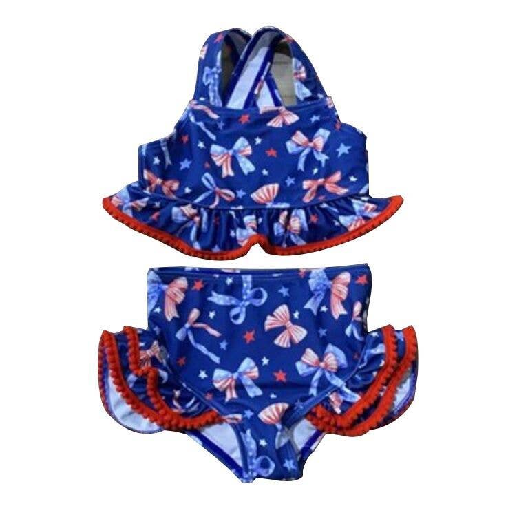 Navy Patriotic Bow Print Two-Piece Swimsuit