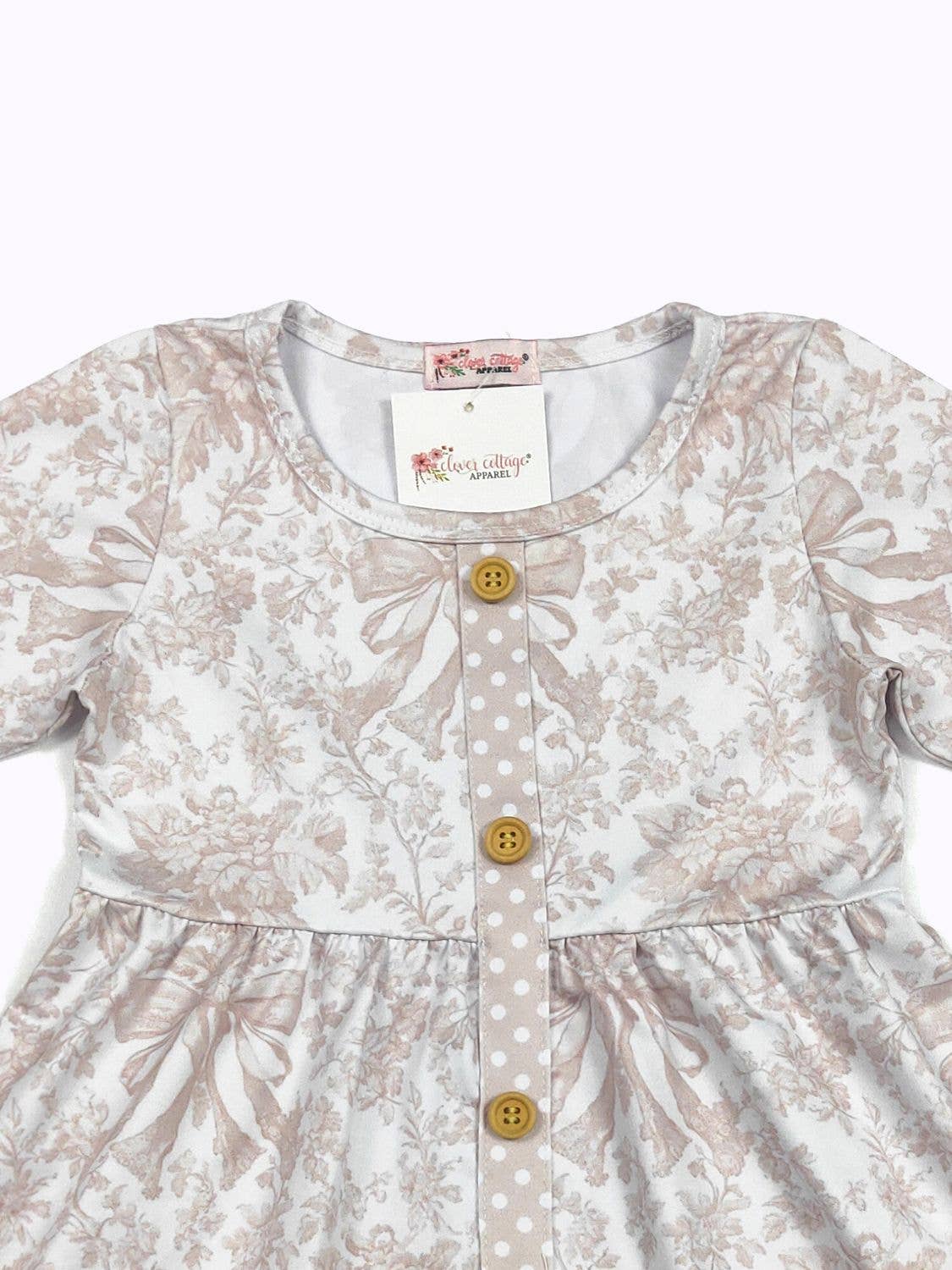 Clover Cottage - Fawn Damask Girls Dress