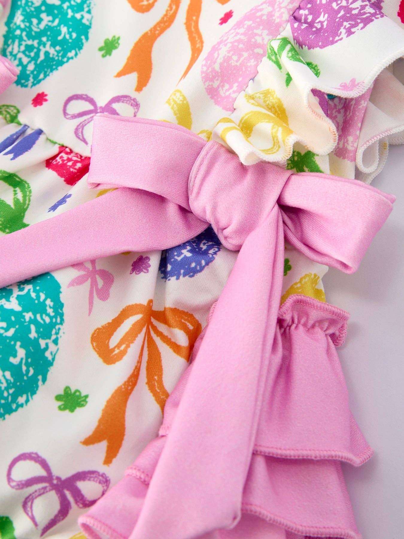 Rylee Faith Designs - Rainbow Easter Egg Print Bow Baby Girls Romper