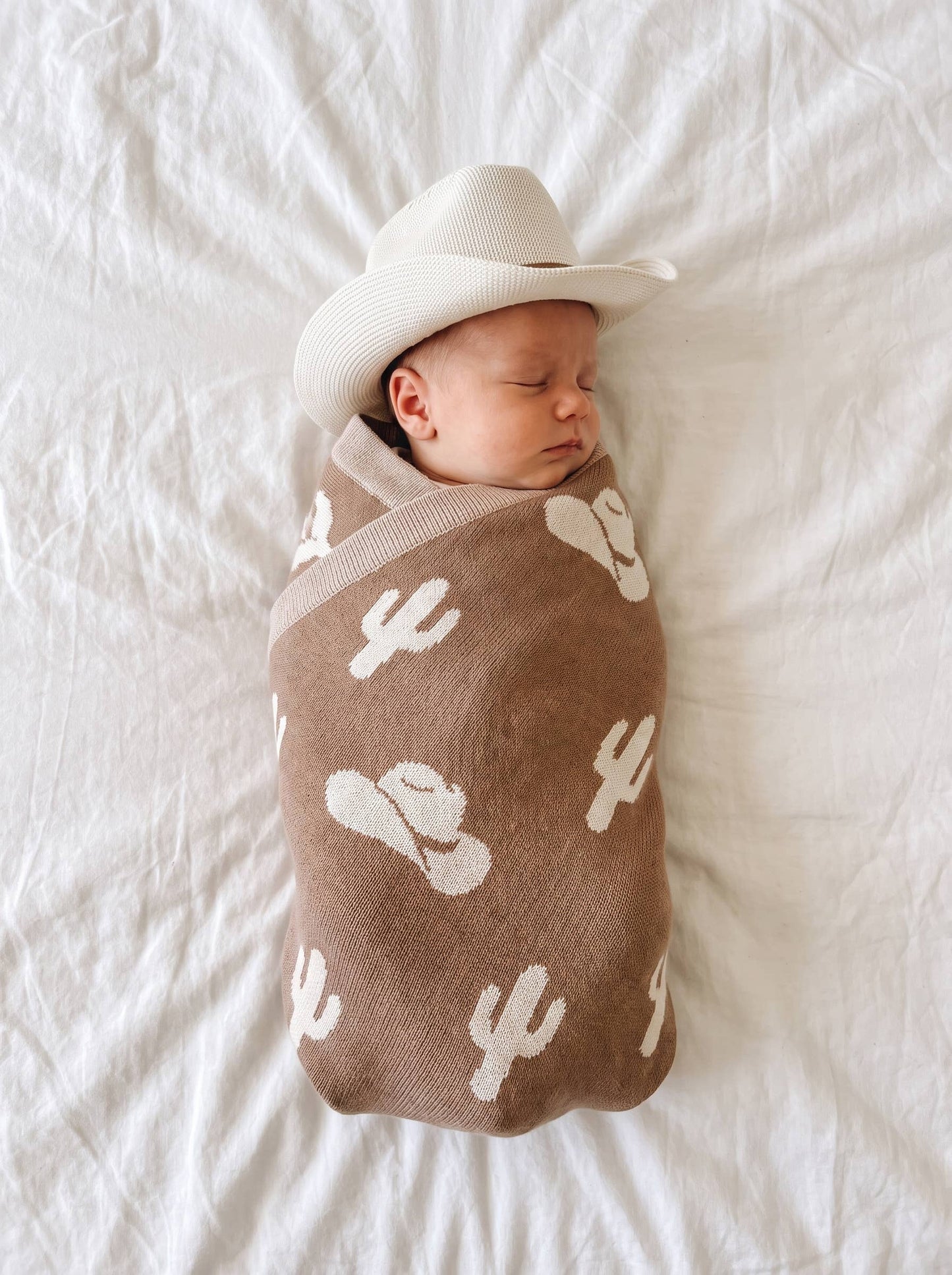 SWaddle AN - 100% Cotton Western Baby Blanket, Knitwear 2 Sides Cactus