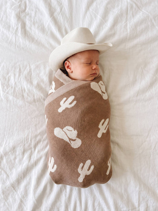SWaddle AN - 100% Cotton Western Baby Blanket, Knitwear 2 Sides Cactus