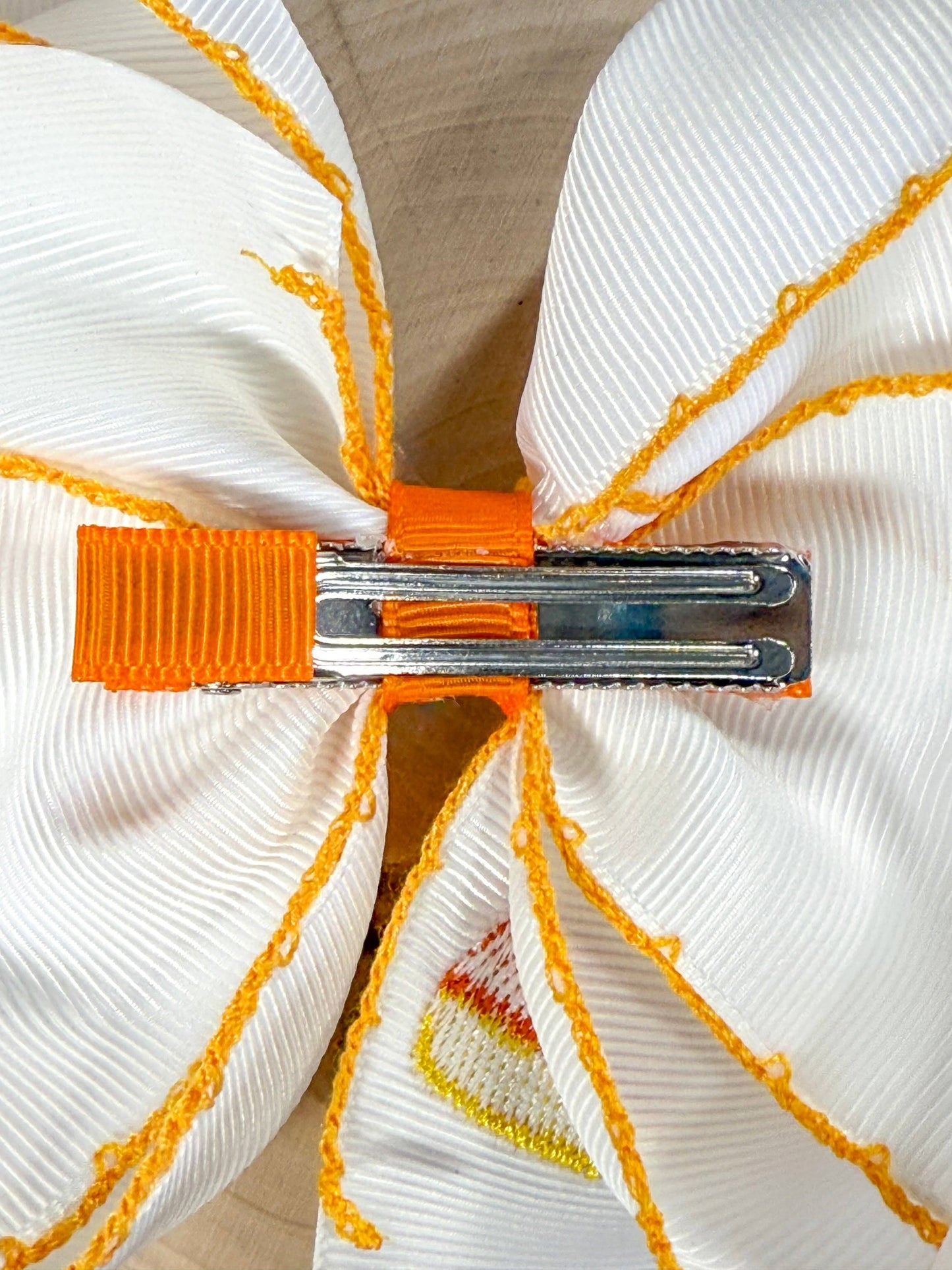 Candy Corn Embroidered Moonstitch Hair Bow