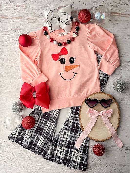 Pink Snowman and Plaid Bell Bottom