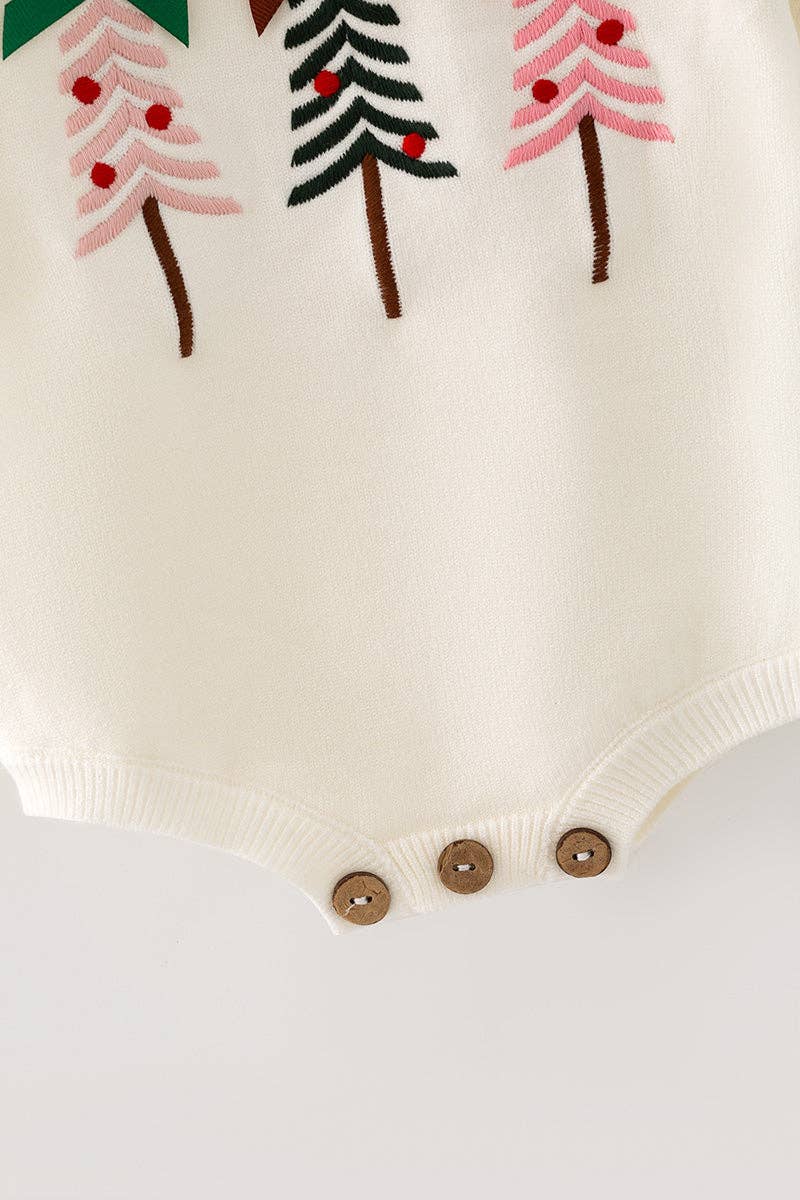 White Christmas tree knit baby bodysuit