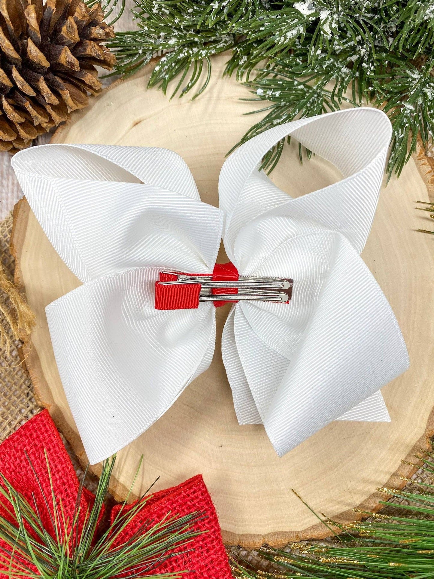 Wreath Embroidered Hair Bow | Christmas Hair Bow | Clip or Headband