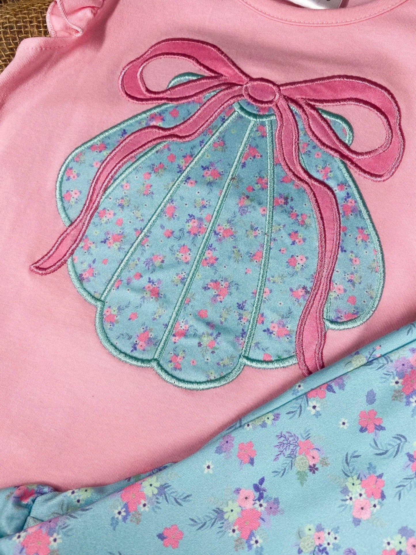 Pink Seashell Ruffled Girls Shorts Set