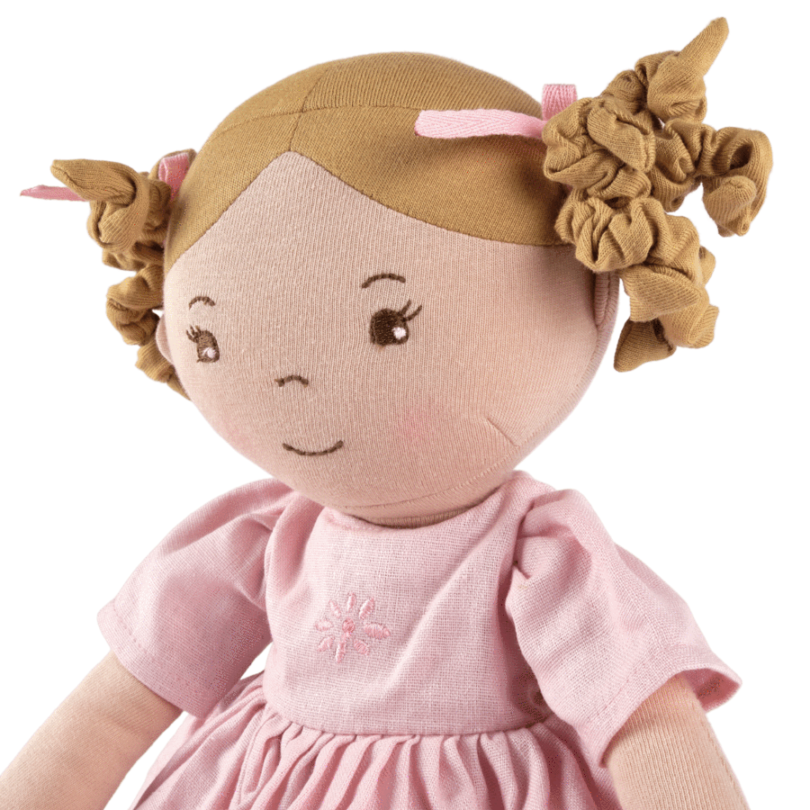 Tikiri Toys LLC - Amelia Lt. Brown Hair Doll in Pink Linen Dress w/Display Box