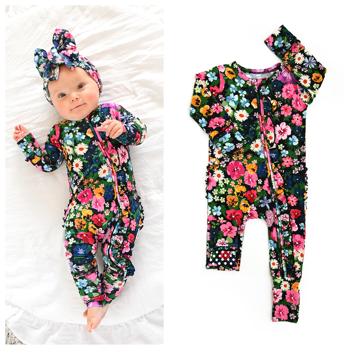 Gigi and Max - Cassandra RUFFLE ZIP Bamboo One Piece Floral Baby Clothing