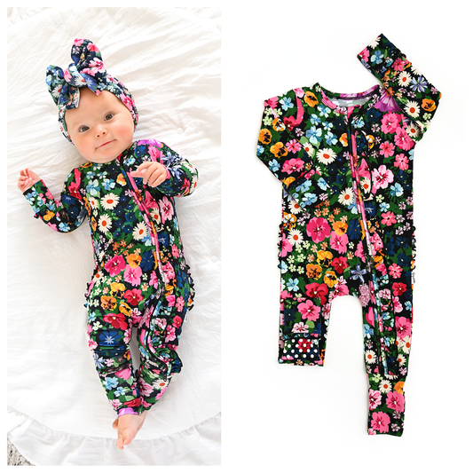 Gigi and Max - Cassandra RUFFLE ZIP Bamboo One Piece Floral Baby Clothing