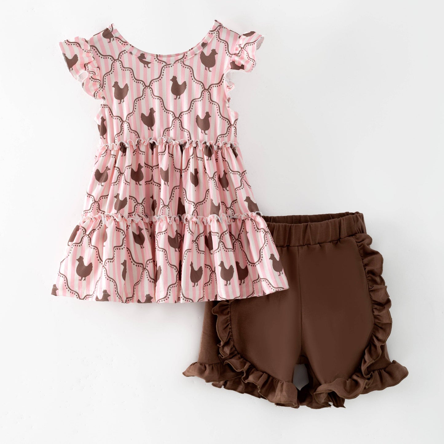Sweet Chicken Coop Set | Girls Farm Animal Ruffle Shorts Outfit