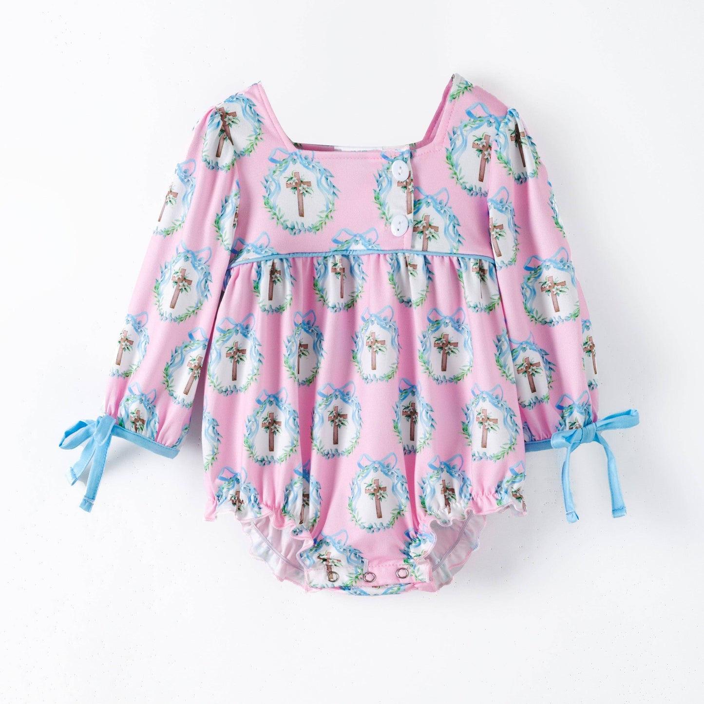 The Hair Bow Company - Coquette Crosses & Tied Sleeves Infant Easter Romper