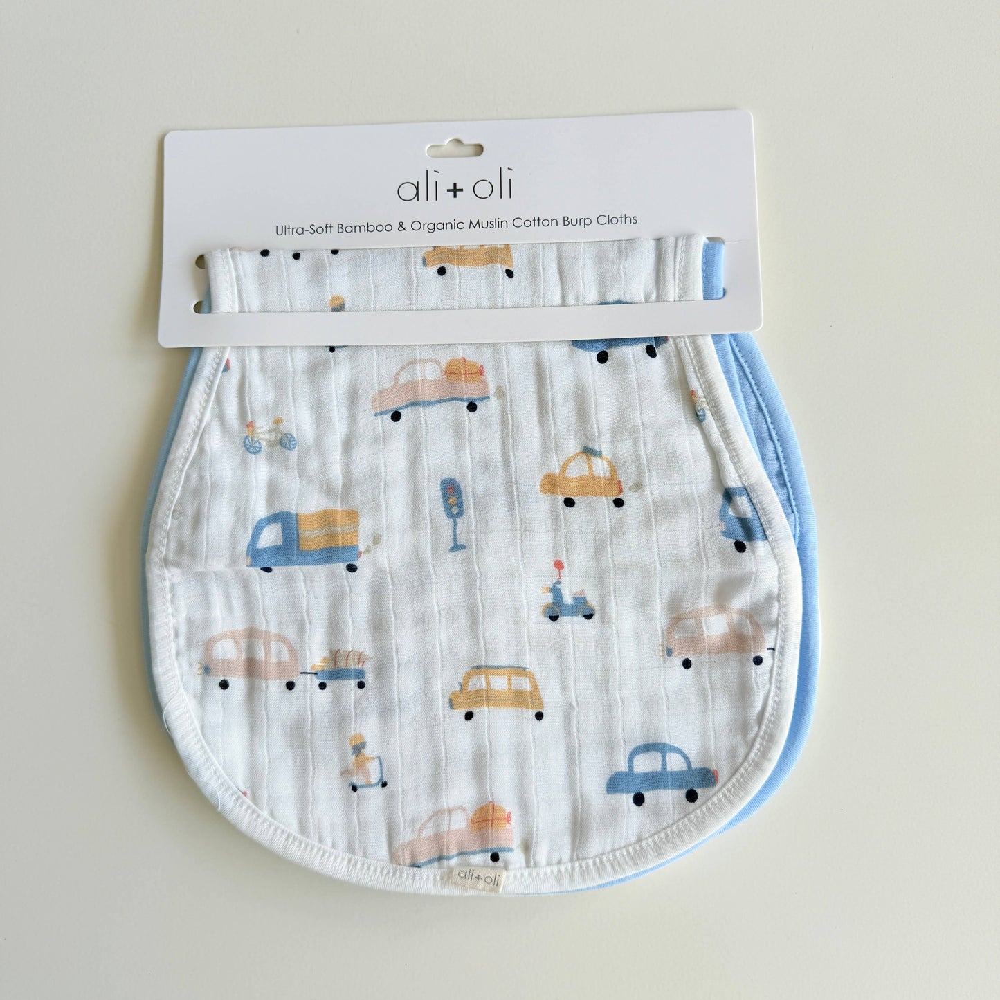 Ali+Oli - Bamboo Muslin Burp Cloth Set 2-Pack (Autos/Blue)