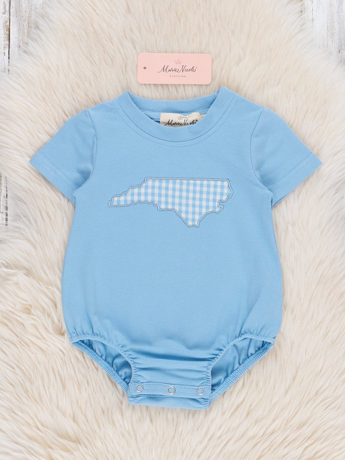 North Carolina Embroidered Gingham Bubble Romper