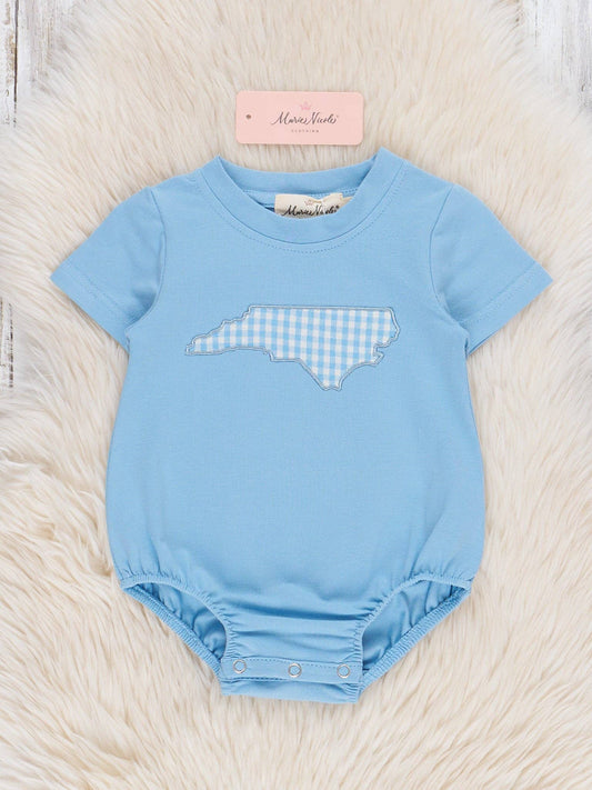 North Carolina Embroidered Gingham Bubble Romper