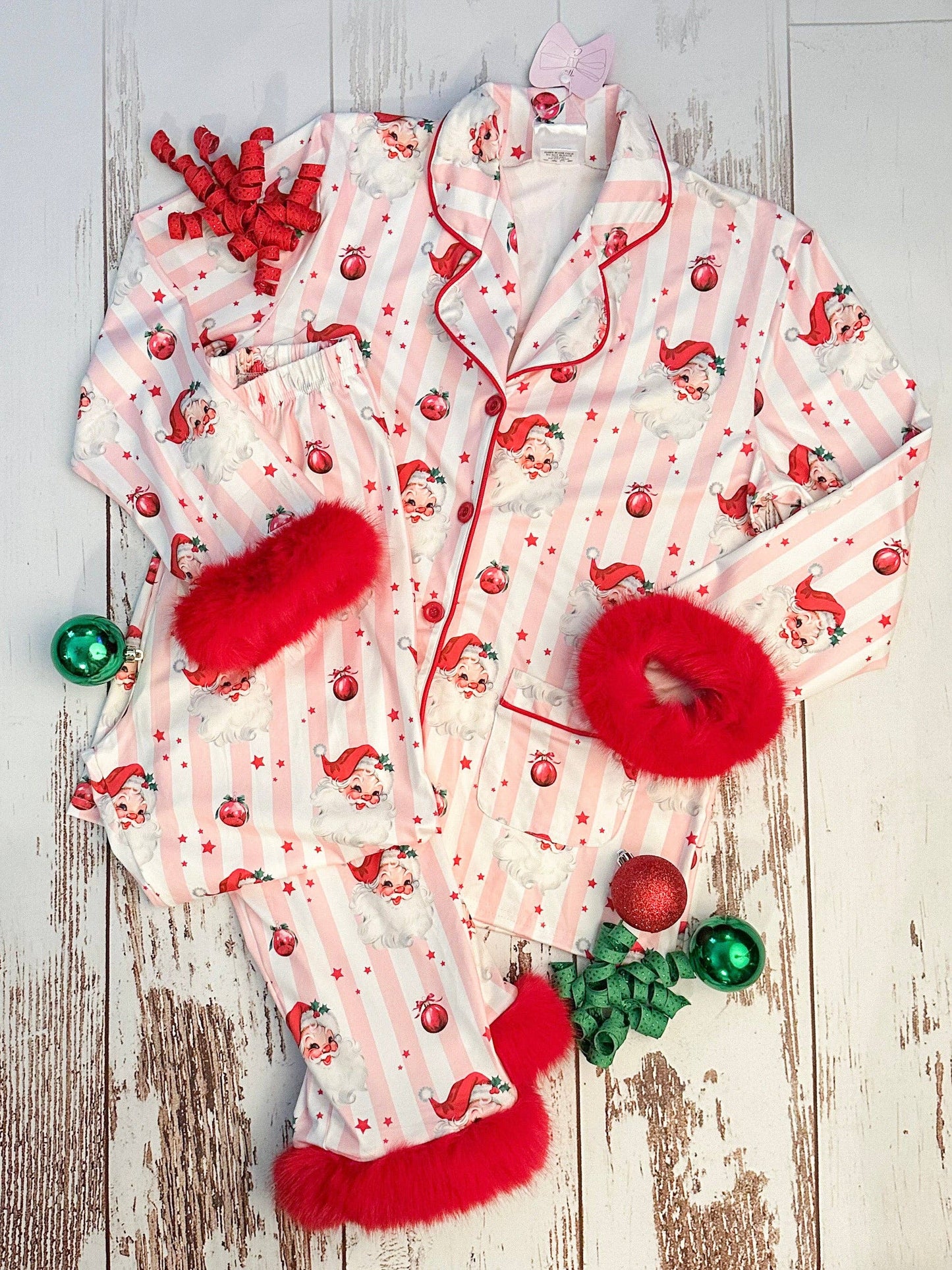 Santa & Stripes Fuzzy Trim PJ's
