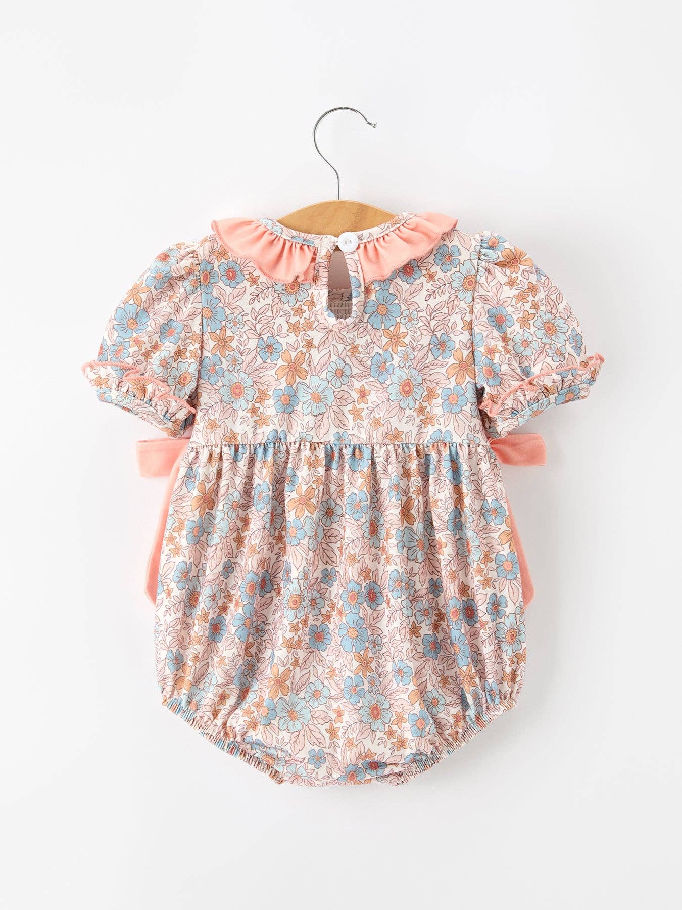 Rylee Faith Designs - Fall Floral Baby Romper Smocked Ruffle Neck Bow