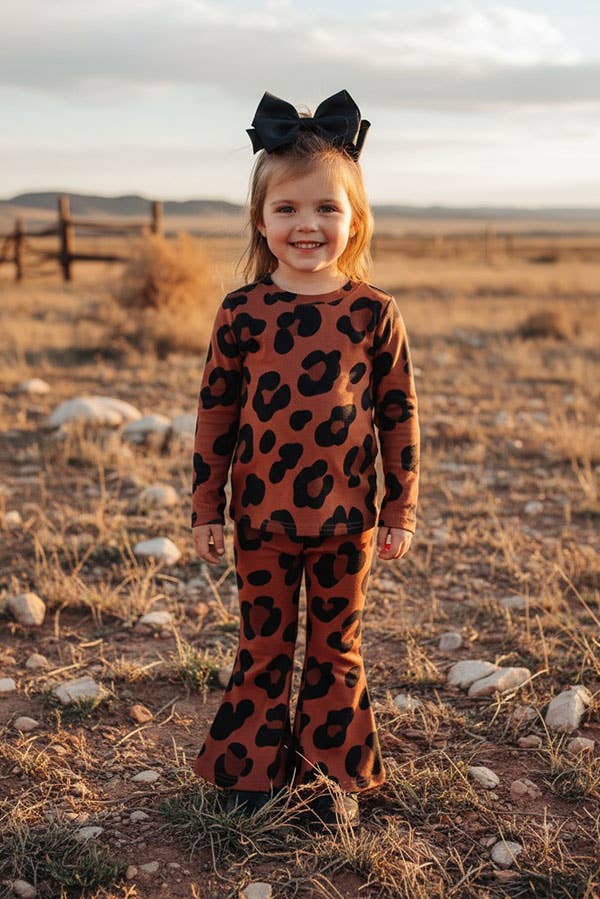 luluclothes - BQ2415 Brown leopard knited 2pc girls clothing sets