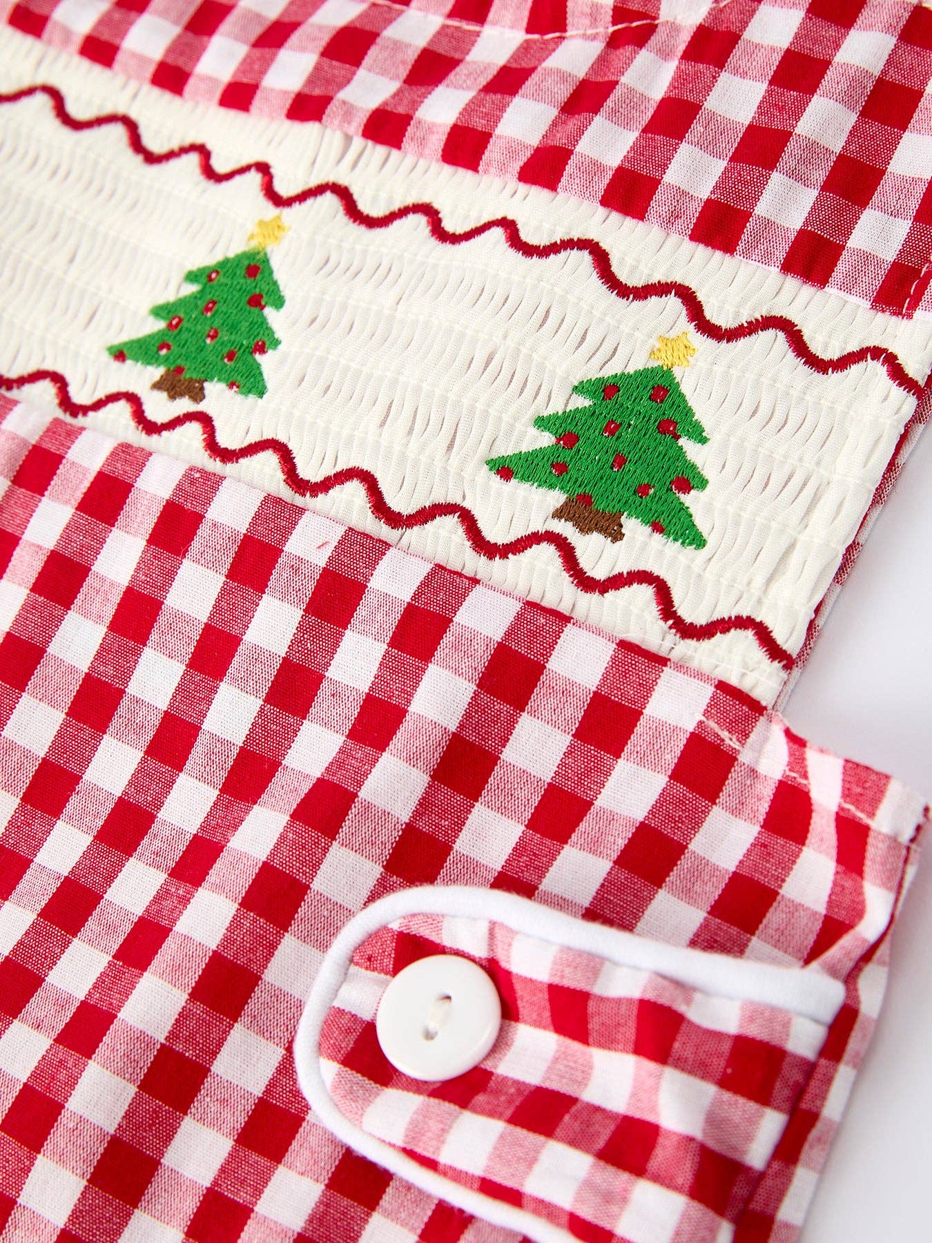 Rylee Faith Designs - Christmas Smocking Embroidered Tree Plaid Baby Boy Romper