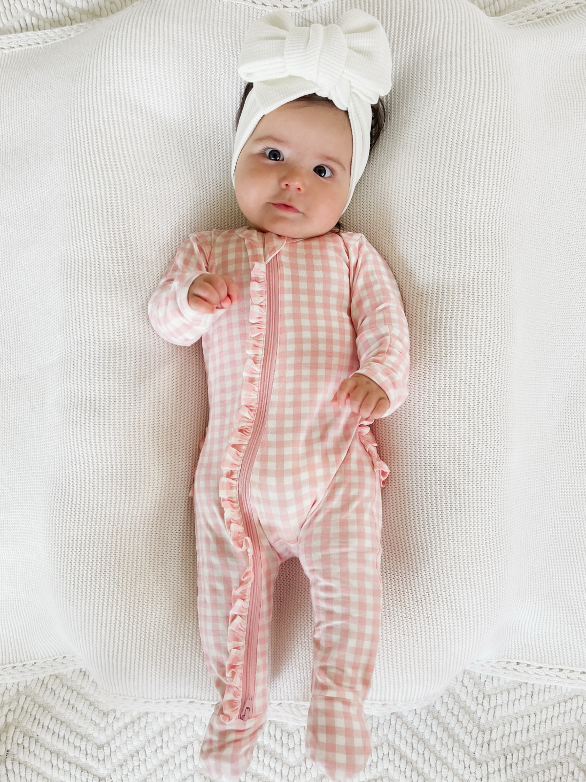 SpearmintLOVE - 2-Way Zip Ruffle Footie, Pink Gingham