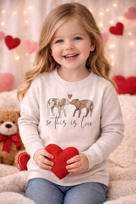 So this is love cow Valentines Day Country Kid Long Sleeve
