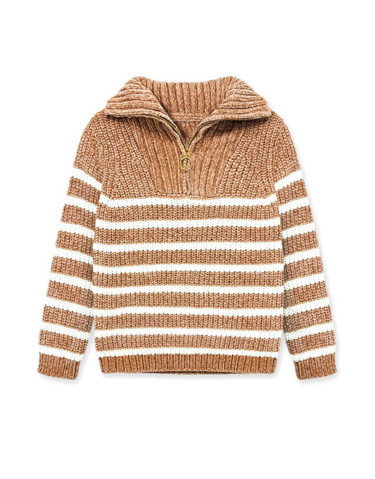 Girl Striped Pullover Sweater w/ZipFront
