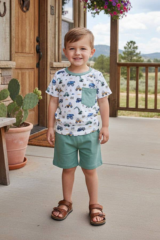 Construction Vehicles 2pc Short Set