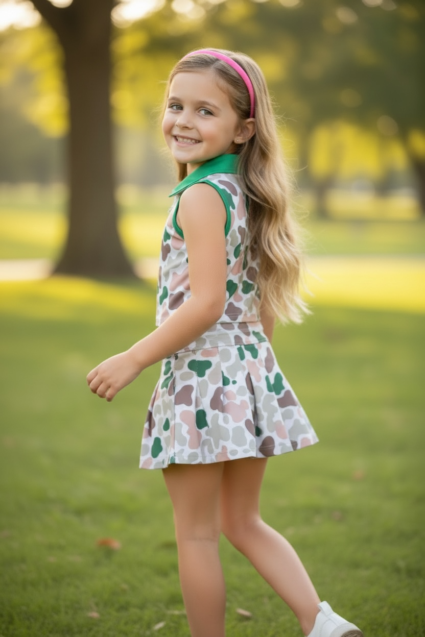 Camouflage top & pleaded skort. High performance fabric.GSD102305-JEAN