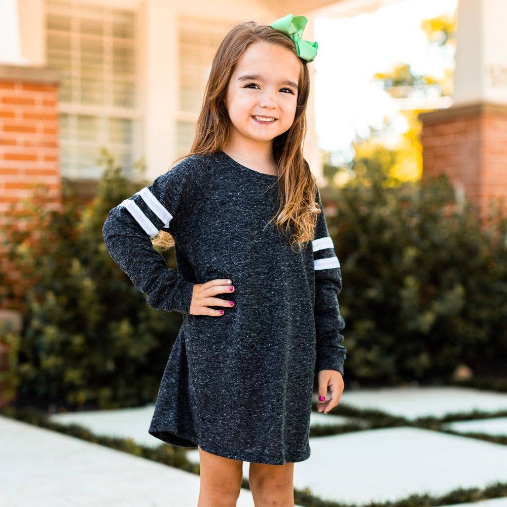 Girls' Heathered Charcoal Varsity Stripe Longsleeve