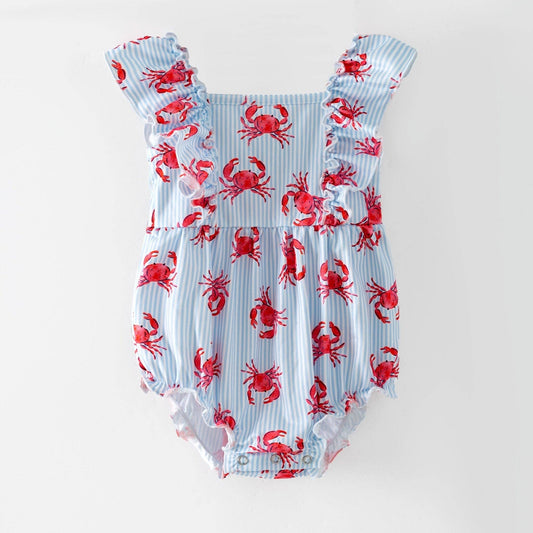 Coastal Crab Bubble Romper | Baby Ocean Print Ruffle Sunsuit