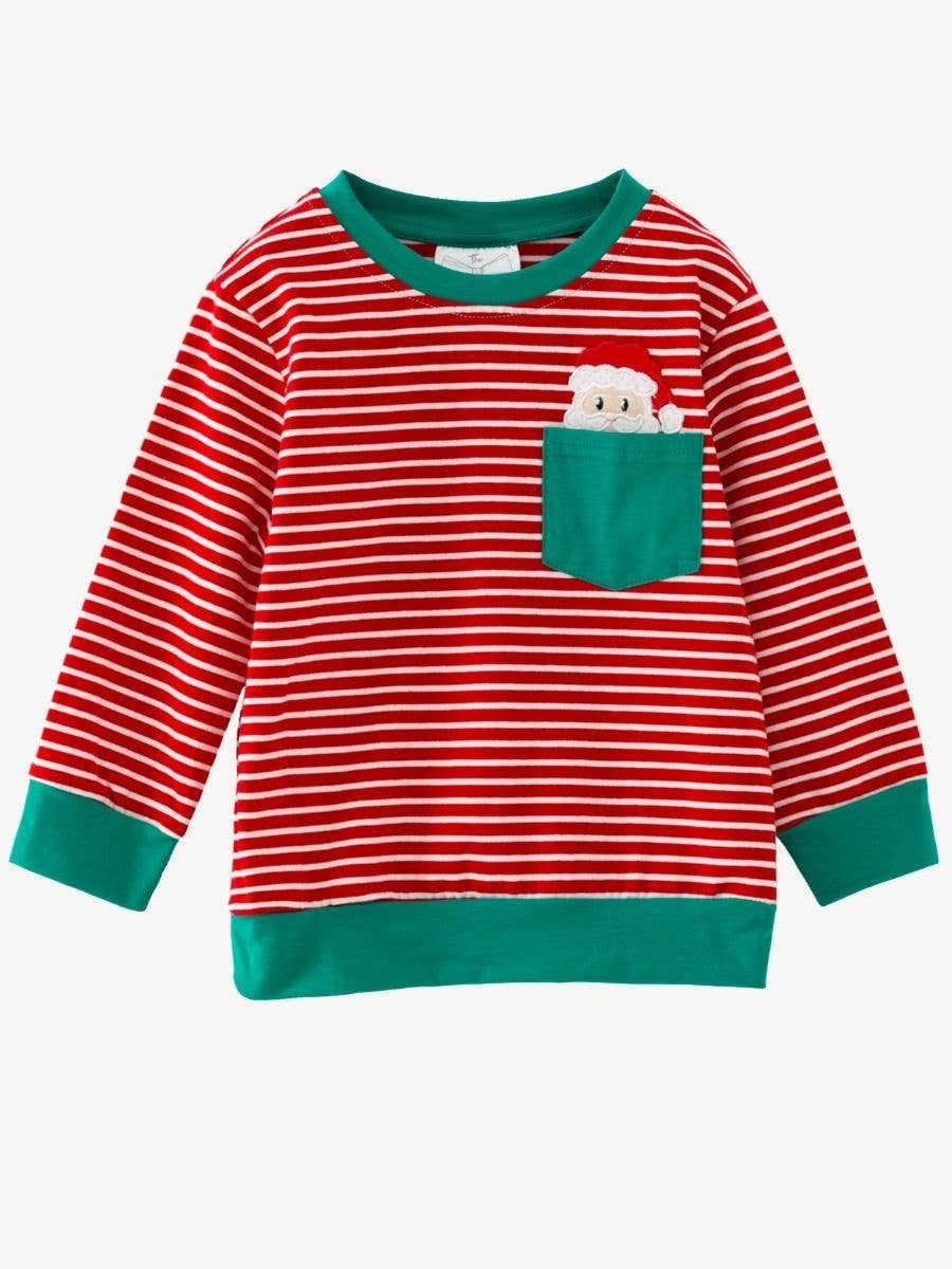 Striped Christmas Santa Pocket Boys Shirt