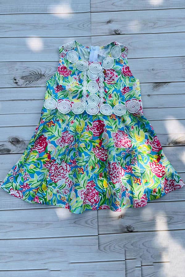 Girls dress Floral prints & white lace