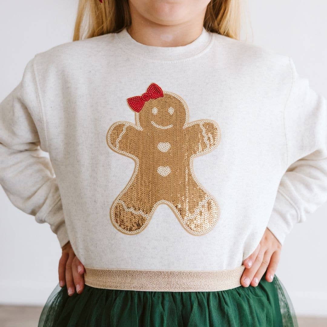 Sweet Wink - Gingerbread Sequin Patch Christmas Sweatshirt Girls Clothes