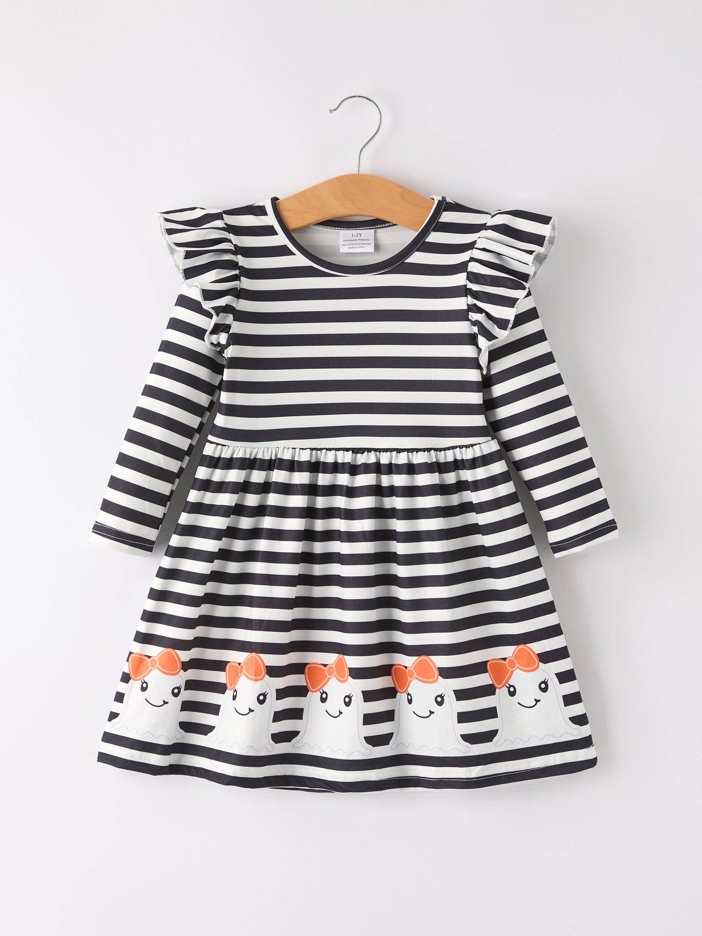 Rylee Faith Designs - Halloween Black and White Striped Print Girls Dress
