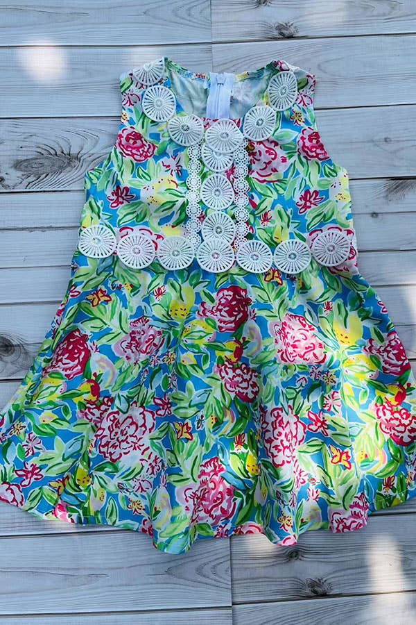 Girls dress Floral prints & white lace