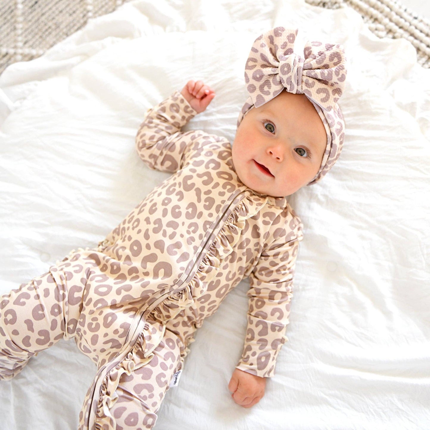 Gigi and Max - Amari Leopard RUFFLE ZIP Bamboo One Piece Baby Outfit