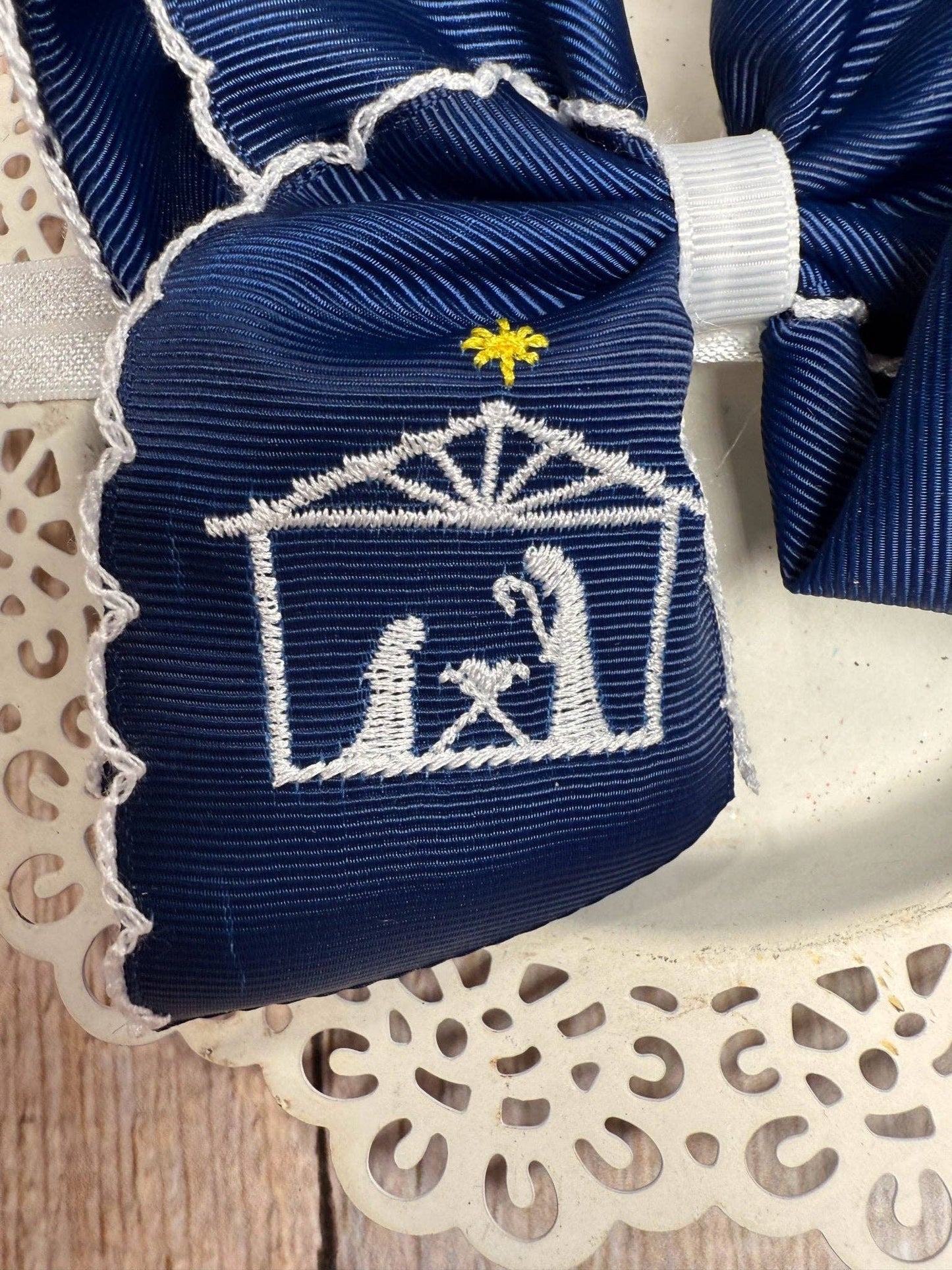 The Hair Bow Company - Nativity Scene Embroidered Hair Bow | Clip or Headband