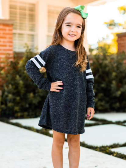 Girls' Heathered Charcoal Varsity Stripe Longsleeve